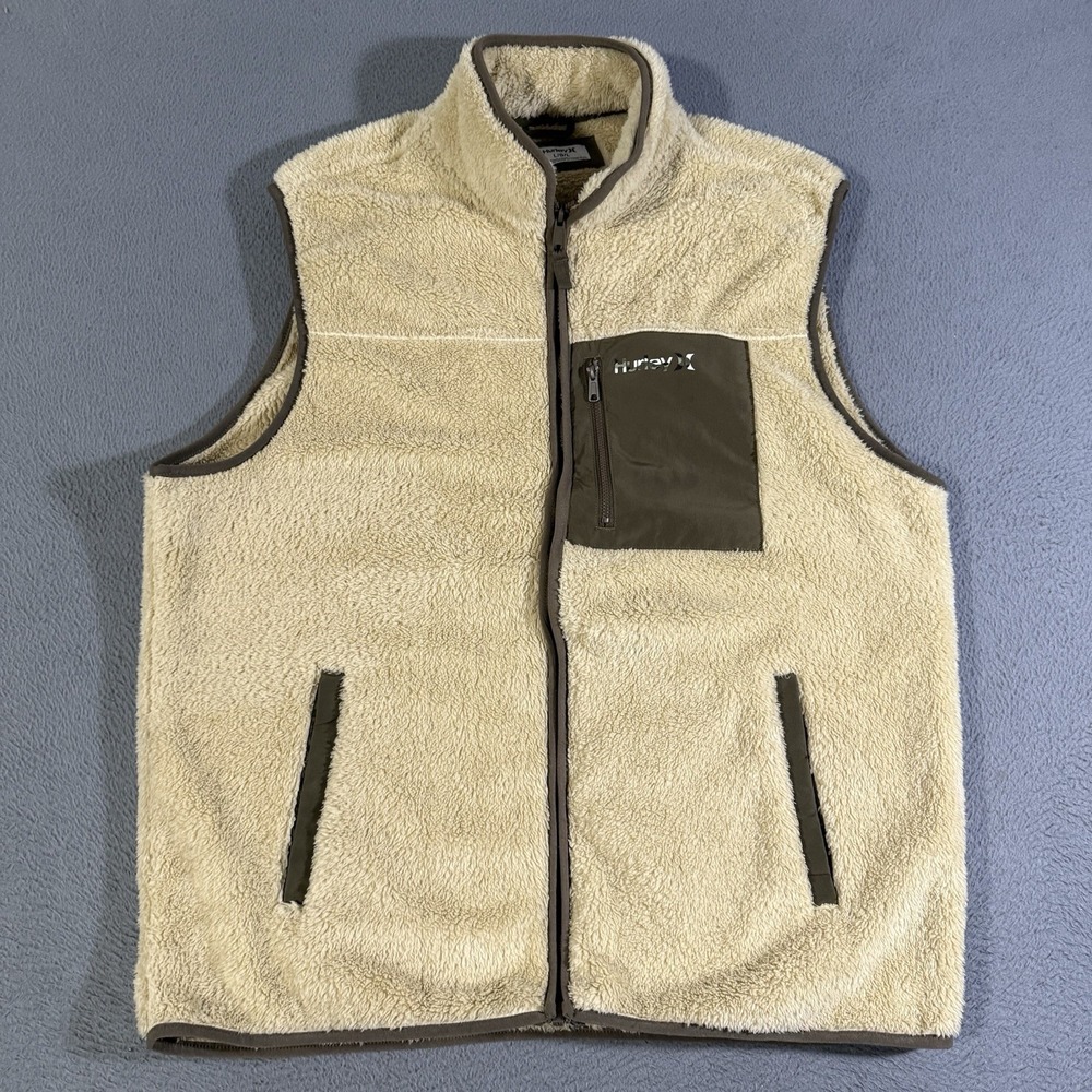 Hurley K2 Adventure Sherpa Vest Beige Mens Size Large Full Zip Pockets
